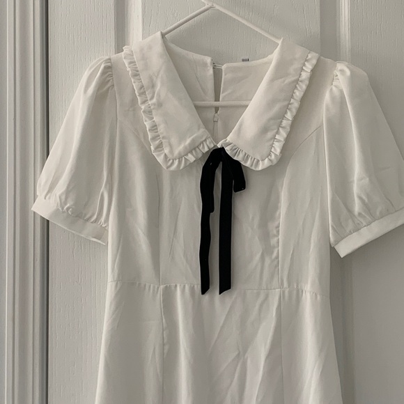 NWT Commense White Peter Pan Collar Midi Dress with‎ Black Bow - Picture 4 of 16